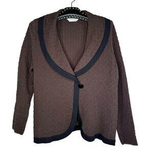Exclusively Misook Brown Single Button Shawl Collar Knit Jacket Cardigan Medium